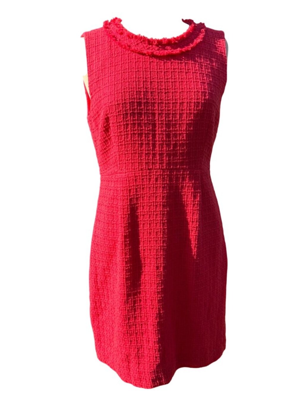 Kate Spade Womens Sleeveless Textured Coral Terri Tweed Dress 12 Cotton Fringe - Picture 1 of 15